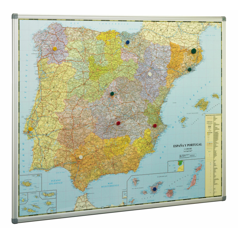 MAPA ESPAÑA MAGNETICO MARCO ALUMINIO 101X137CM FAIBO