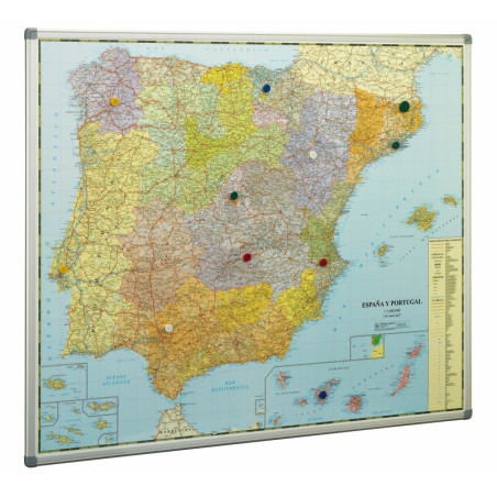 MAPA ESPAÑA MAGNETICO MARCO ALUMINIO 101X137CM FAIBO