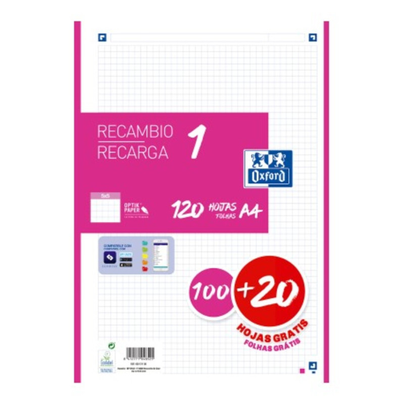 RECAMBIO ENRI OXFORD A-4 4TAL 100H+20H CLASSIC RECAMBIO 1 COLOR FUCSIA 400174181