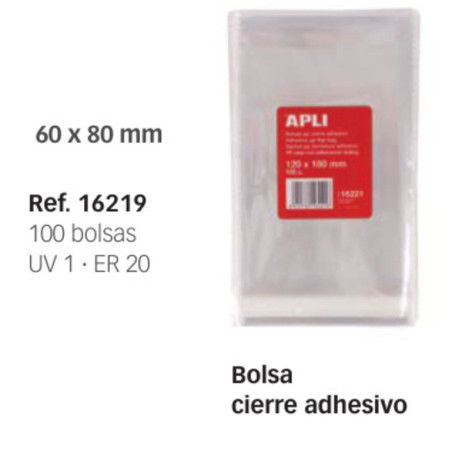 BOLSA POLIPROPILENO CIERRE ADHESIVO  6*8 CM PTE 100U APLI 16219