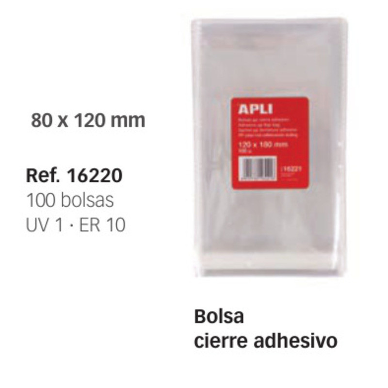 BOLSA POLIPROPILENO CIERRE ADHESIVO  8*12 CM PTE 100U APLI 16220