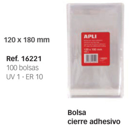 BOLSA POLIPROPILENO CIERRE ADHESIVO  12*18 CM PTE 100U APLI 16221