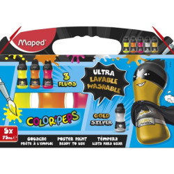 TEMPERA MAPED PREPARADA SUPER LAVABLE 6 COLORES FLUOR + METAL 75ML 810012