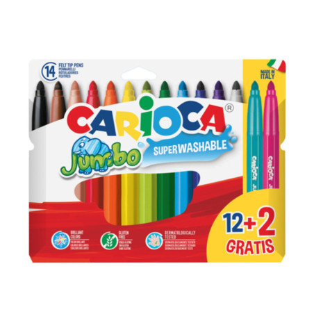 ROTULADOR CARIOCA JUMBO CARTON 12+2 COLORES 40567