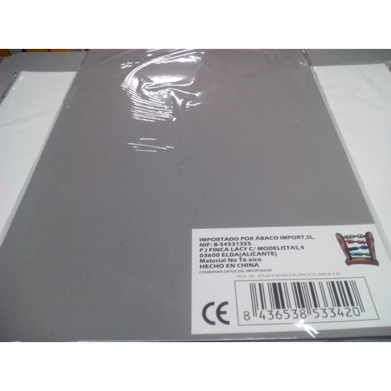 LAMINA EVA 2MM 40*60 LISO GRIS PTE 10U FAIBO 1655-08