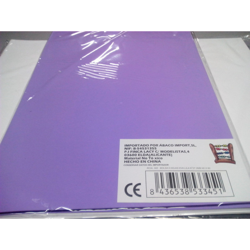 LAMINA EVA 2MM 40*60 LISO LILA Nº 27 PTE 10U