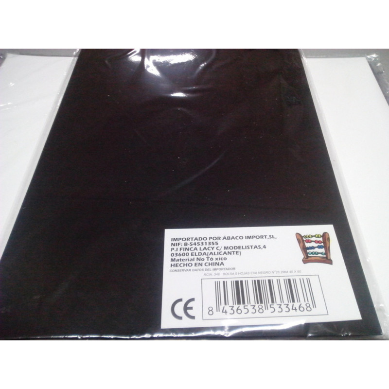 LAMINA EVA 2MM 40*60 LISO NEGRO Nº 28 PTE 5U