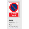 LETRERO PVC 35*25 SE AVISA GRUA MOD 404