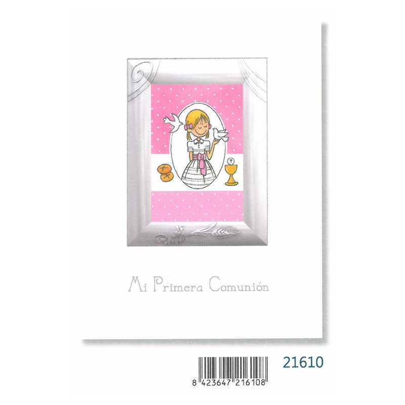 LIBRO COMUNION EDICROMO PORTARRETRATOS ALUMINIO NATURAL NIÑA ROSA 21610