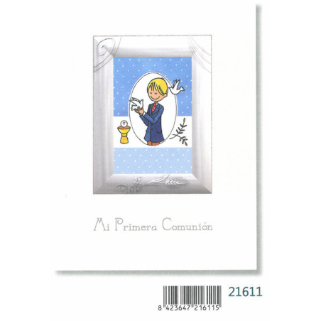 LIBRO COMUNION EDICROMO PORTARRETRATOS ALUMINIO NATURAL NIÑO AZUL 21611
