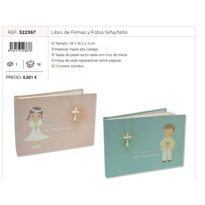 LIBRO COMUNION POESSA APAISADO ROSA/AZUL SURTIDO C/CRUZ POESSA 322367
