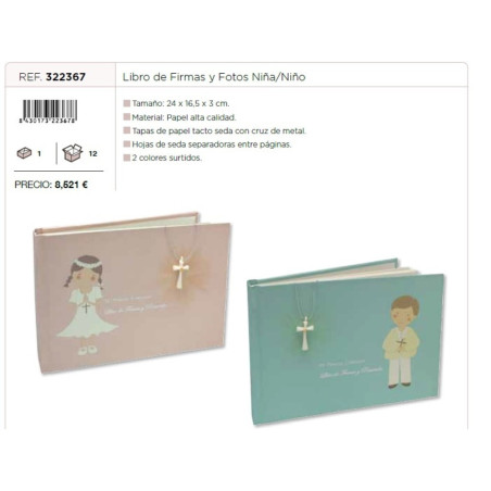 LIBRO COMUNION POESSA APAISADO ROSA/AZUL SURTIDO C/CRUZ POESSA 322367