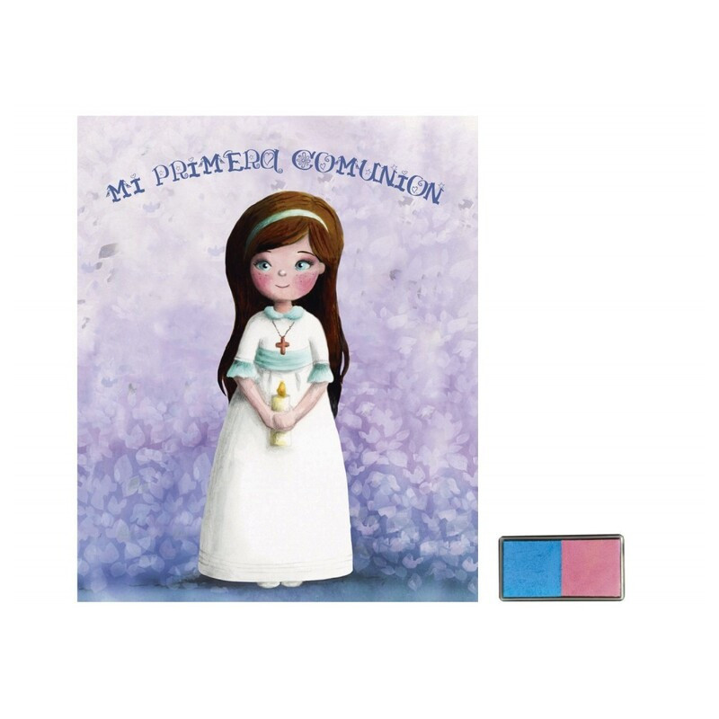 LIBRO COMUNION ARGU IMITACION C/TAMPON PARA HUELLAS NIÑA 42554