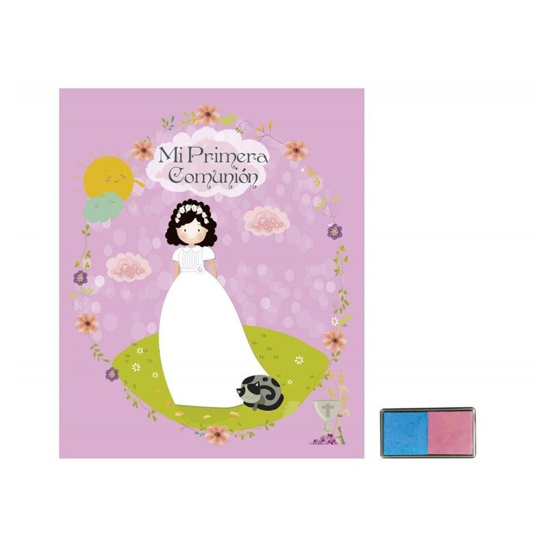 LIBRO COMUNION ARGU IMITACION C/TAMPON PARA HUELLAS NIÑA GATO 42560