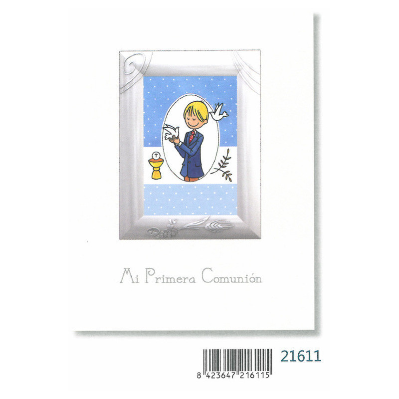 LIBRO COMUNION EDICROMO PORTARRETRATOS ALUMINIO NATURAL NIÑO AZUL 21611