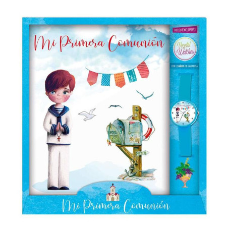 LIBRO COMUNION ARGU IMITACION CALIZ NIÑO BUZON C/RELOJ 44156