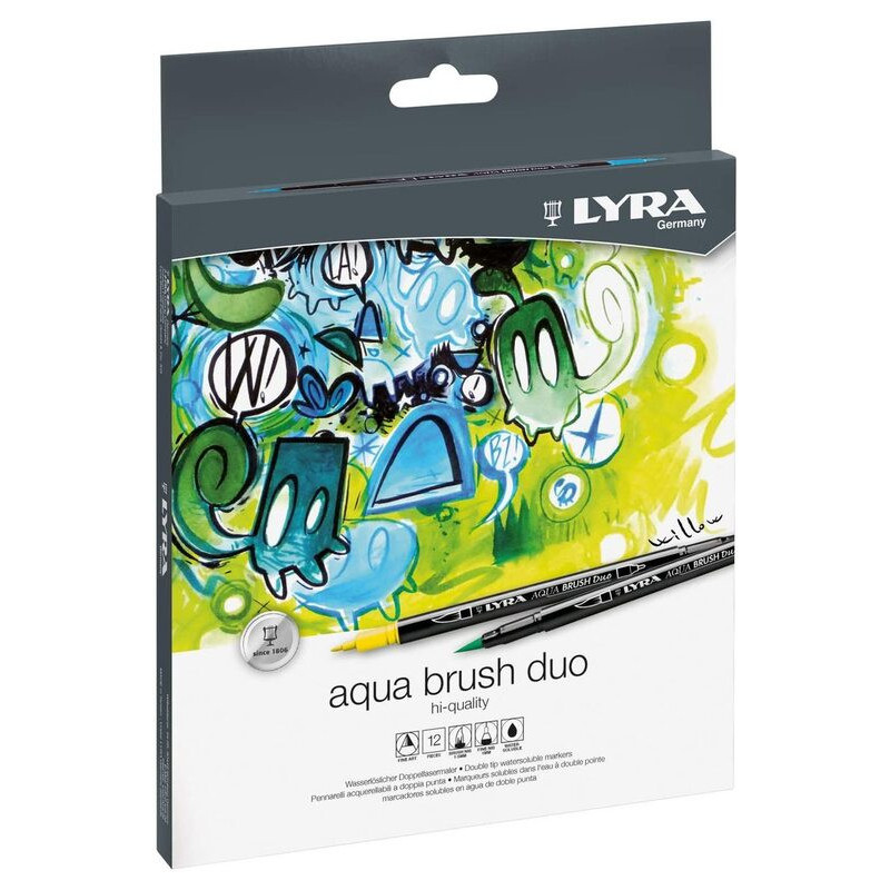 ROTULADOR DOBLE PUNTA LYRA AQUA BRUSH DUO PINCEL C/12U CARTON 6521120 FILA