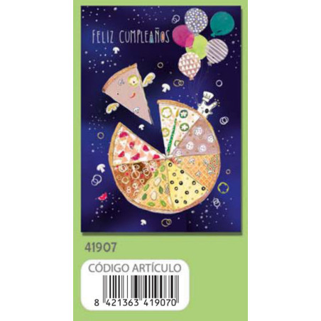 TARJETA FELICITACION ARGU TURNOWSKY PIZZA GLOBOS 41907 UNIDAD