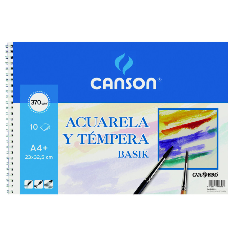 BLOC DIBUJO CANSON BASIK ACUARELA 370G A-4 ESPIRAL 10H C 200 400 698