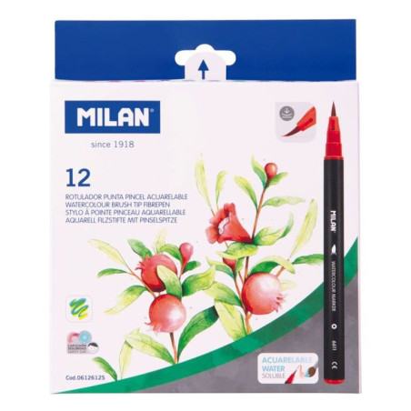 ROTULADOR ACUARELABLE MILAN PUNTA PINCEL CAJA CARTON 12 COLORES 612612S UNIDAD