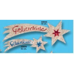 ESTRELLA ESCARCHA PLATA FELICIDADES 30CM PTE 6U 35858 ^