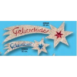 ESTRELLA ESCARCHA PLATA FELICIDADES 50CM PTE 6U 35860 ^