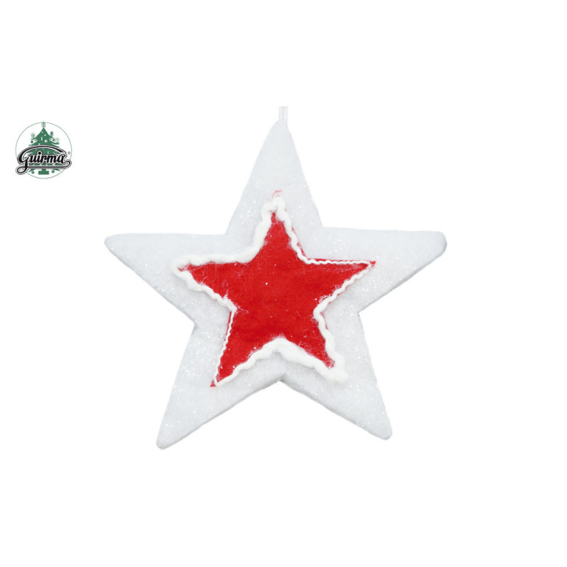 ESTRELLA FIBRA BLANCA ROJA  20CM 46254 ^