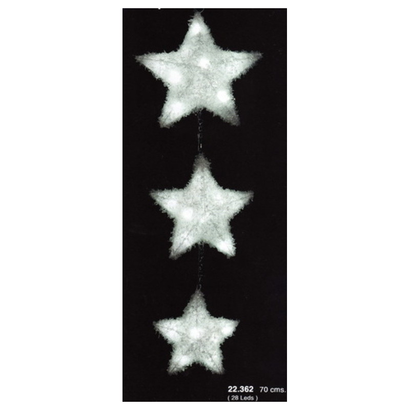 LUCES LED 27 FIJA BLANCA COLGANTE 3 ESTRELLAS PILAS 22362 ^