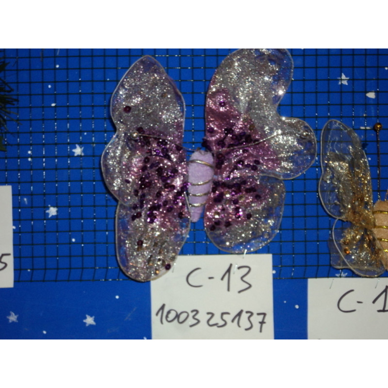 MARIPOSA TELA VIOLETA PURPURINA 25CM 25137 ^