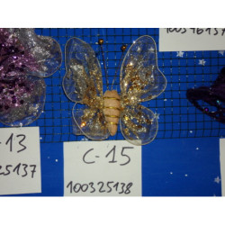 MARIPOSA TELA ORO PURPURINA 16CM 25138 ^