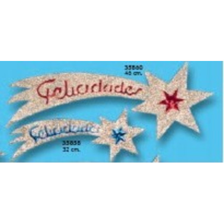 ESTRELLA ESCARCHA PLATA FELICIDADES 50CM PTE 6U 35860 ^