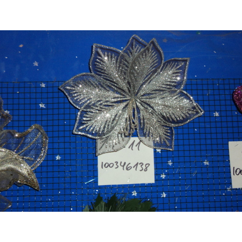 FLOR TELA PURPURINA PLATA 22CM 46138 ^