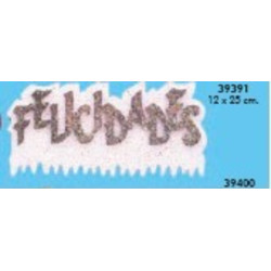 LETRERO POREX PAN FELICIDADES BLANCO PLATA 12*25 39391 ^