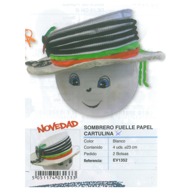 SOMBRERO ITKREA CARTULINA FUELLE PARA DECORAR EV1352 PTE 4U ^