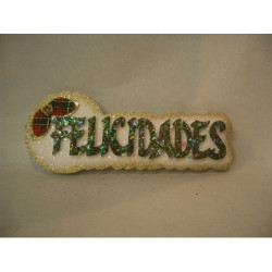 LETRERO POREX PAN FELICIDADES BLANCO ORO 9*24 39365 ^