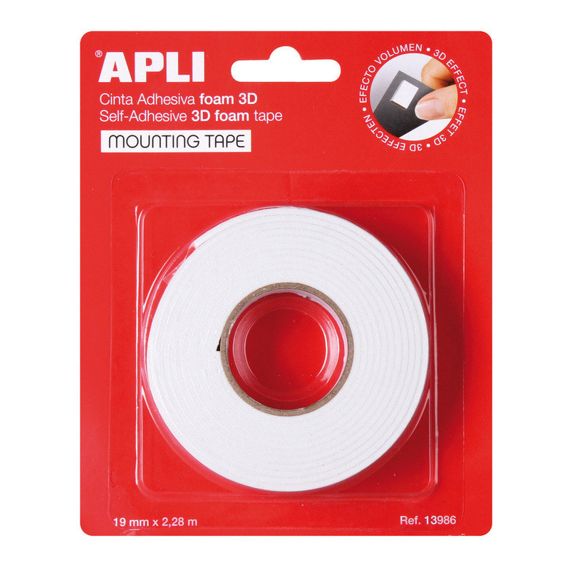 CINTA ADHESIVA DOBLE CARA FOAM 3D 19MM * 2,28M APLI 13986 UNIDAD BLISTER