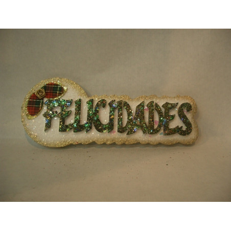 LETRERO POREX PAN FELICIDADES BLANCO ORO 9*24 39365 ^