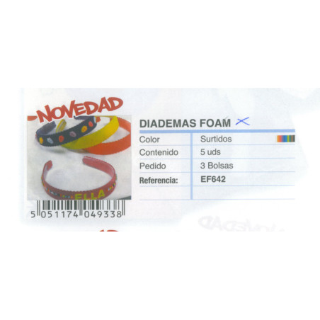 DIADEMA ITKREA GOMA EVA COLORES PARA DECORAR EF642 PTE 5U ^
