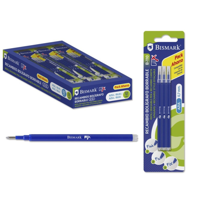 RECAMBIO BOLIGRAFO BORRABLE FRIXION BISMARK AZUL BLISTER 3U 327532 POESSA