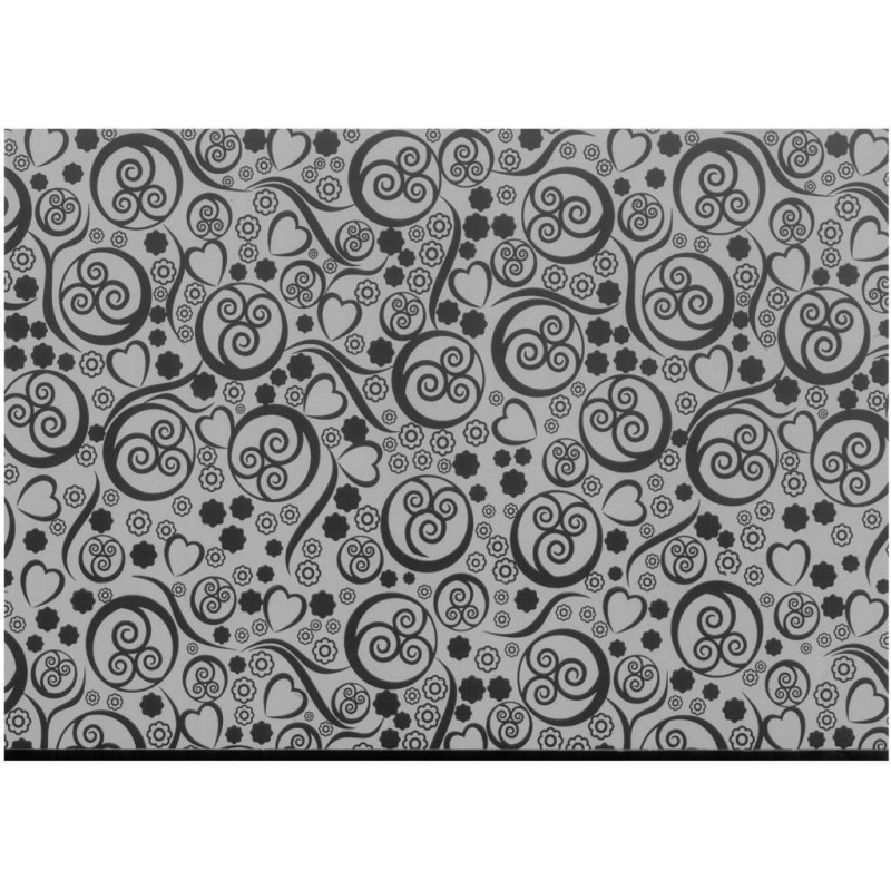 PAPEL REGALO ROLLO 62 SETIMPRES ESTUCADO CIRCULOS CORAZON PLATA-NEGRO E23P