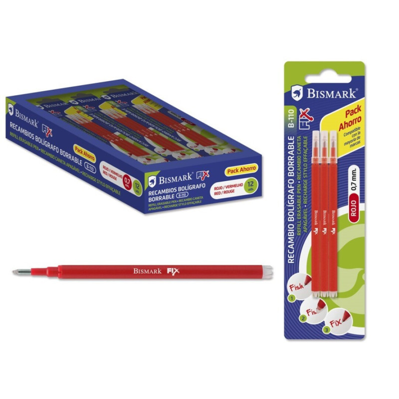 RECAMBIO BOLIGRAFO BORRABLE FRIXION BISMARK ROJO BLISTER 3U 327534 POESSA