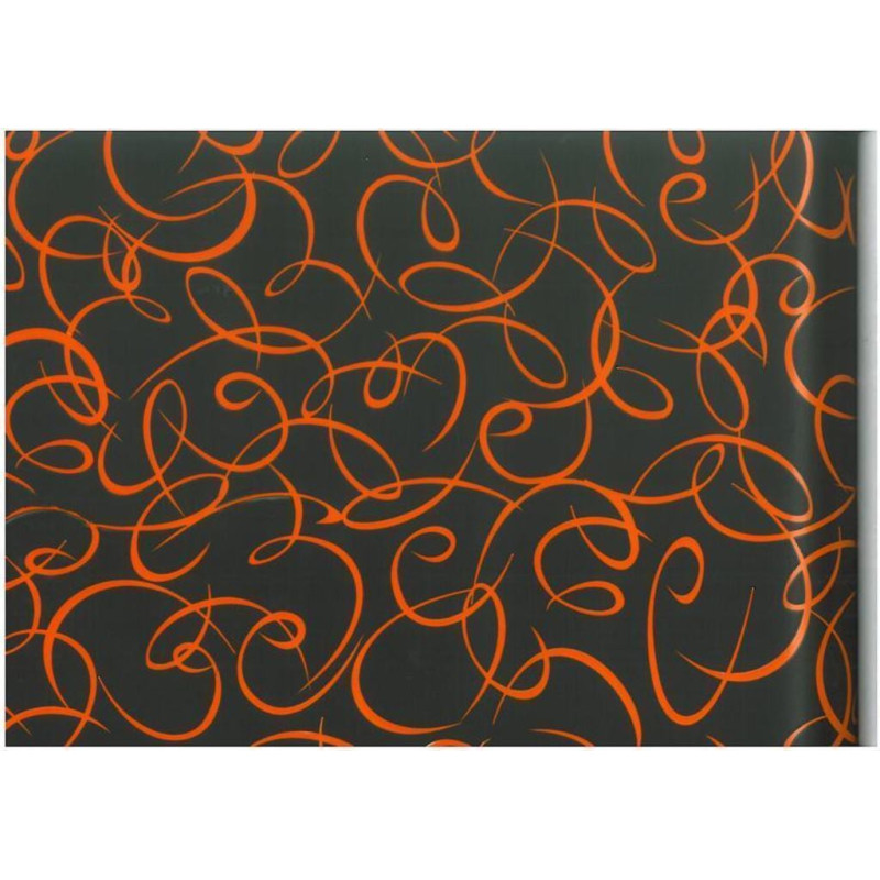 PAPEL REGALO ROLLO 62 SETIMPRES ESTUCADO NEGRO RIZOS NARANJA E42NR