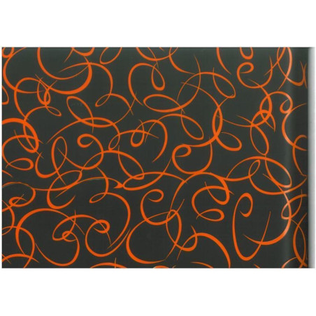 PAPEL REGALO ROLLO 62 SETIMPRES ESTUCADO NEGRO RIZOS NARANJA E42NR