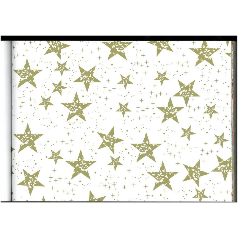 PAPEL REGALO ROLLO 62 SETIMPRES ESTUCADO ESTRELLAS ORO FONDO BLANCO E59BO