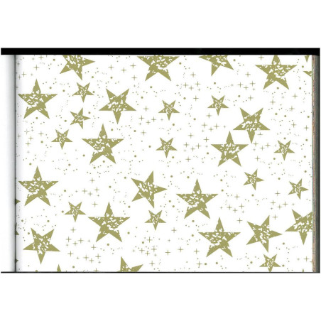 PAPEL REGALO ROLLO 62 SETIMPRES ESTUCADO ESTRELLAS ORO FONDO BLANCO E59BO