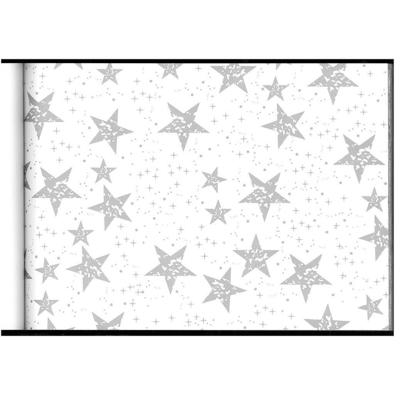PAPEL REGALO ROLLO 62 SETIMPRES ESTUCADO ESTRELLAS PLATA FONDO BLANCO E59BP
