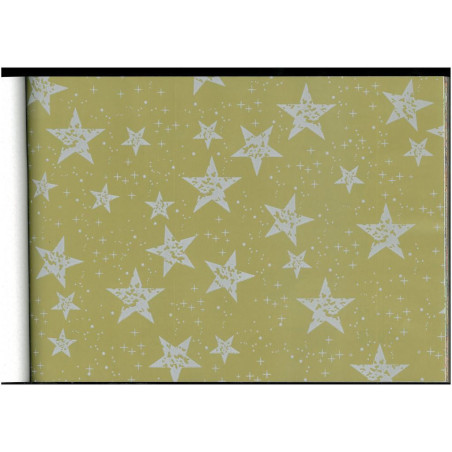 PAPEL REGALO ROLLO 62 SETIMPRES ESTUCADO ESTRELLAS BLANCO FONDO ORO E59OR