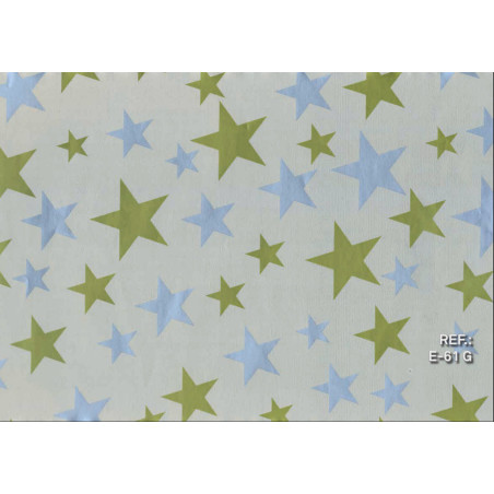 PAPEL REGALO ROLLO 62 SETIMPRES ESTUCADO ESTRELLAS ORO PLATA FONDO GRIS E61G