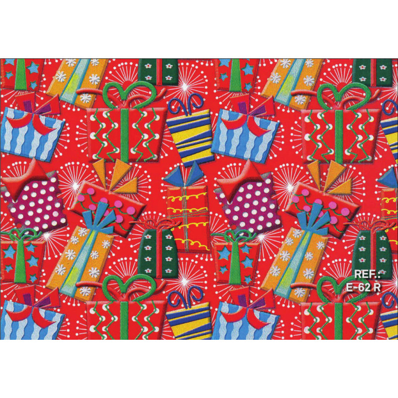 PAPEL REGALO ROLLO 62 SETIMPRES ESTUCADO REGALITOS FONDO ROJO E62R