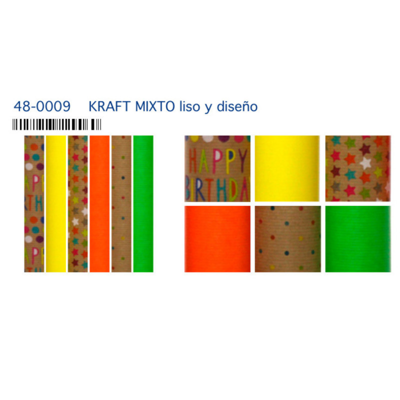PAPEL REGALO ROLLO 0,70*2 EURO KRAFT / VERJURADO MIXTO 48-0009 C/60U